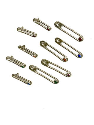 Spring 1994 Punk Rock Safety Pin Buttons with Swarovski Crystals Signed Set of 10