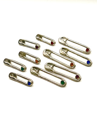 Spring 1994 Punk Rock Safety Pin Buttons with Swarovski Crystals Signed Set of 10
