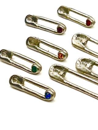 Spring 1994 Punk Rock Safety Pin Buttons with Swarovski Crystals Signed Set of 10