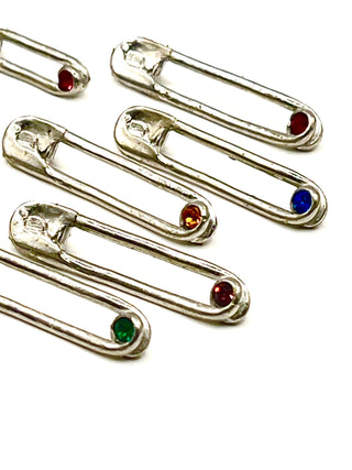 Spring 1994 Punk Rock Safety Pin Buttons with Swarovski Crystals Signed Set of 10