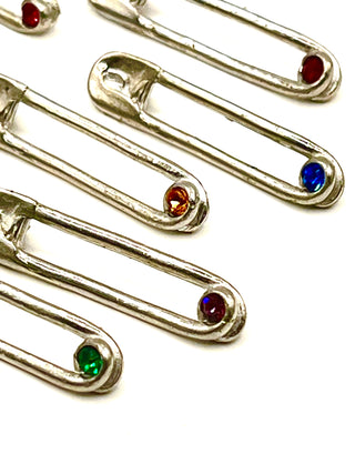 Spring 1994 Punk Rock Safety Pin Buttons with Swarovski Crystals Signed Set of 10
