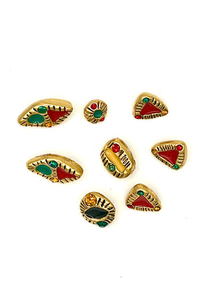 Set of 8 Vintage Todd Oldham Buttons Signed 1994 – 24K Gold Plated Hand-Enameled Ebonized Buttons with Swarovski Crystals