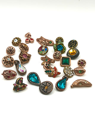 Set #2  of 26 Vintage Todd Oldham Copper Plated Buttons Signed 1994–1996 – Mini Mixed Grab Bag with Swarovski Crystals