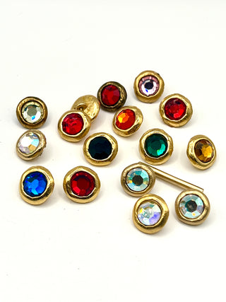 Mixed Set of 16 Sparkling 24kt Gold Plated Crystal Stud Buttons – Todd Oldham Vintage 1990s Assorted Swarovski Crystal Accent Buttons