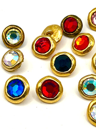 Mixed Set of 16 Sparkling 24kt Gold Plated Crystal Stud Buttons – Todd Oldham Vintage 1990s Assorted Swarovski Crystal Accent Buttons