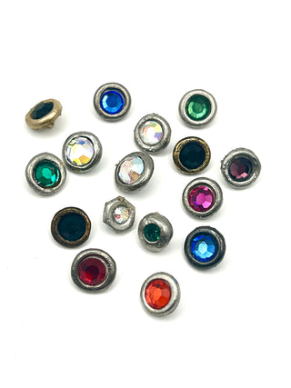 Set of 16 Todd Oldham Vintage 1990s Silver Plated Stud Buttons with Assorted Swarovski Crystals – Perfect Sparkle Buttons