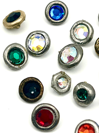 Set of 16 Todd Oldham Vintage 1990s Silver Plated Stud Buttons with Assorted Swarovski Crystals – Perfect Sparkle Buttons