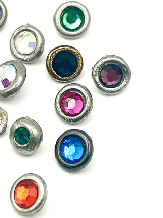 Set of 16 Todd Oldham Vintage 1990s Silver Plated Stud Buttons with Assorted Swarovski Crystals – Perfect Sparkle Buttons
