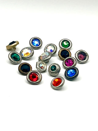 Set of 16 Todd Oldham Vintage 1990s Silver Plated Stud Buttons with Assorted Swarovski Crystals – Perfect Sparkle Buttons