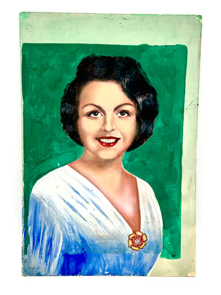 Todd Oldham Studio Collection - Found Portrait Painting of a Smiling Lady with Flower Brooch