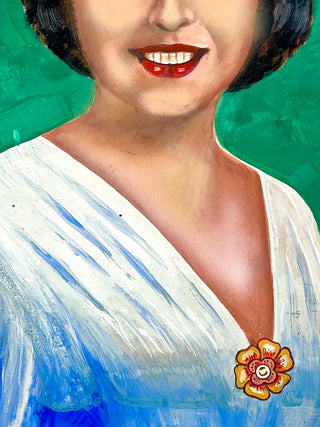 Todd Oldham Studio Collection - Found Portrait Painting of a Smiling Lady with Flower Brooch