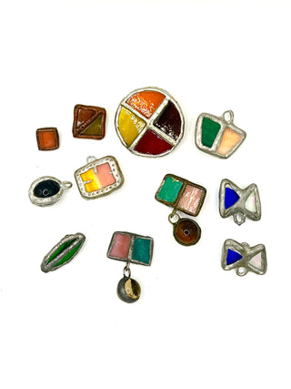 Todd Oldham 1990s Handmade Stained Glass Button Lot – 11 Assorted Shapes, Colors & Sizes