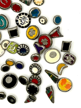 Set of 40 Vintage Todd Oldham Enamel Buttons – Mixed 1990s Signed And Dated Button Grab Bag