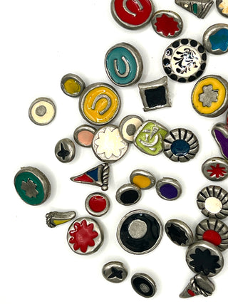 Set of 40 Vintage Todd Oldham Enamel Buttons – Mixed 1990s Signed And Dated Button Grab Bag