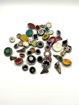 Set of 40 Vintage Todd Oldham Enamel Buttons – Mixed 1990s Signed And Dated Button Grab Bag