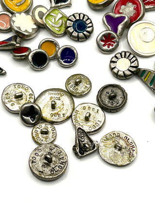 Set of 40 Vintage Todd Oldham Enamel Buttons – Mixed 1990s Signed And Dated Button Grab Bag