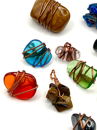 1990s Todd Oldham Designer Button Grab Bag – Mixed Semi-Precious Stone, Pearl & Glass Copper Wire Buttons
