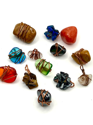 1990s Todd Oldham Designer Button Grab Bag – Mixed Semi-Precious Stone, Pearl & Glass Copper Wire Buttons