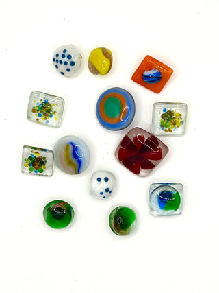 Vintage Todd Oldham 1990s Handmade Slumped Glass Buttons – Mixed Set of 12 Unique Colorful Art Glass Buttons