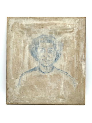 Todd Oldham Studio Collections Found Painting – “Ghost Blue Lady” Overpainted Figure on Stretched Canvas