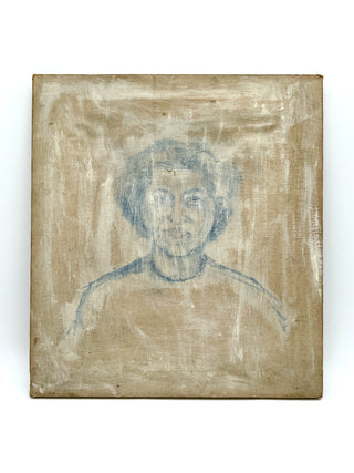 Todd Oldham Studio Collections Found Painting – “Ghost Blue Lady” Overpainted Figure on Stretched Canvas