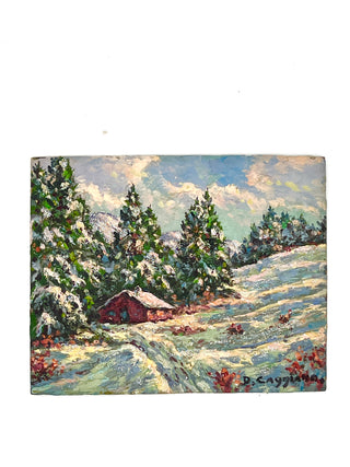 Sparkling Winter Scene – Vintage Found Paint-by-Number Style Snow Landscape from the Todd Oldham Studio Collections