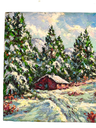 Sparkling Winter Scene – Vintage Found Paint-by-Number Style Snow Landscape from the Todd Oldham Studio Collections