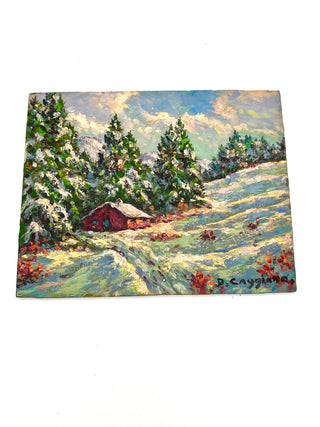 Sparkling Winter Scene – Vintage Found Paint-by-Number Style Snow Landscape from the Todd Oldham Studio Collections