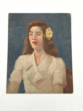 Todd Oldham Studio Collection - Double-Sided Found Portrait Painting – Woman with Flower / Man in Cap
