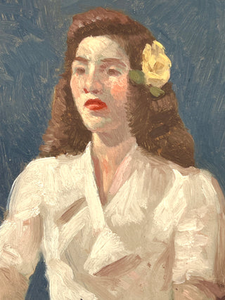 Todd Oldham Studio Collection - Double-Sided Found Portrait Painting – Woman with Flower / Man in Cap
