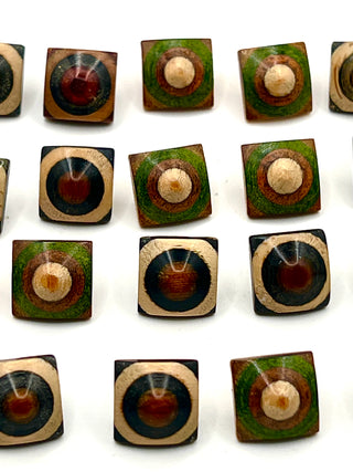 Todd Oldham Studio 1990s Multicolor Lathed Wood Buttons – Set of 24 Square Concentric Buttons
