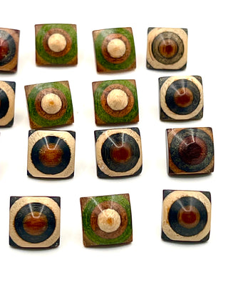 Todd Oldham Studio 1990s Multicolor Lathed Wood Buttons – Set of 24 Square Concentric Buttons