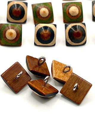Todd Oldham Studio 1990s Multicolor Lathed Wood Buttons – Set of 24 Square Concentric Buttons