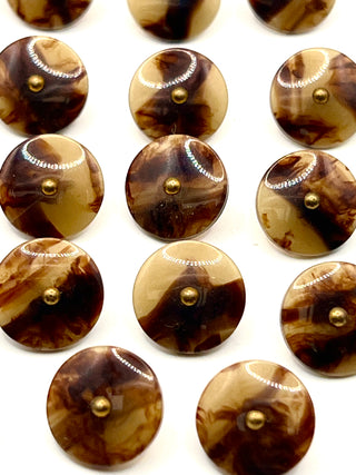 Set of 24 Vintage 1990s Faux Tortoise Shank Back Buttons – Glossy Brown Amber Marbled Round Buttons