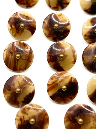 Set of 24 Vintage 1990s Faux Tortoise Shank Back Buttons – Glossy Brown Amber Marbled Round Buttons