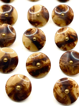 Set of 24 Vintage 1990s Faux Tortoise Shank Back Buttons – Glossy Brown Amber Marbled Round Buttons