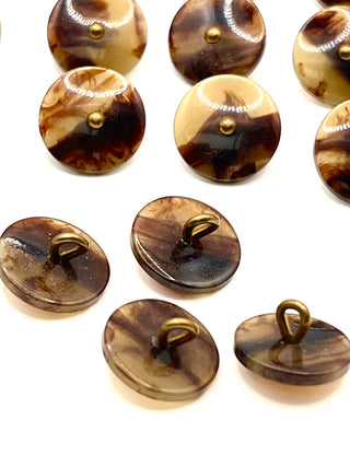 Set of 24 Vintage 1990s Faux Tortoise Shank Back Buttons – Glossy Brown Amber Marbled Round Buttons