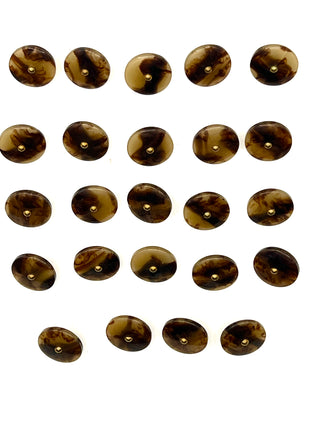 Set of 24 Vintage 1990s Faux Tortoise Shank Back Buttons – Glossy Brown Amber Marbled Round Buttons