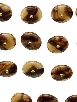 Set of 24 Vintage 1990s Faux Tortoise Shank Back Buttons – Glossy Brown Amber Marbled Round Buttons