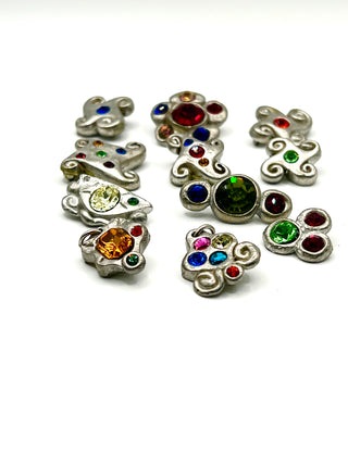 Set of 12 Vintage Todd Oldham Signed Buttons – Grab Bag #2 - 1990s Silver-Plated Handmade Cast Buttons with Swarovski Crystals