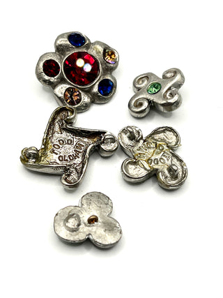 Set of 12 Vintage Todd Oldham Signed Buttons – Grab Bag #2 - 1990s Silver-Plated Handmade Cast Buttons with Swarovski Crystals