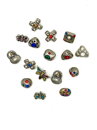 Set of 16 Mini Vintage Todd Oldham Design Silver Buttons with Swarovski Crystals – 1995–1996 Mixed Grab Bag