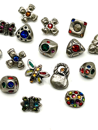 Set of 16 Mini Vintage Todd Oldham Design Silver Buttons with Swarovski Crystals – 1995–1996 Mixed Grab Bag