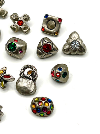 Set of 16 Mini Vintage Todd Oldham Design Silver Buttons with Swarovski Crystals – 1995–1996 Mixed Grab Bag
