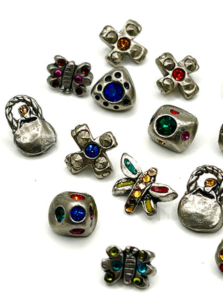 Set of 16 Mini Vintage Todd Oldham Design Silver Buttons with Swarovski Crystals – 1995–1996 Mixed Grab Bag