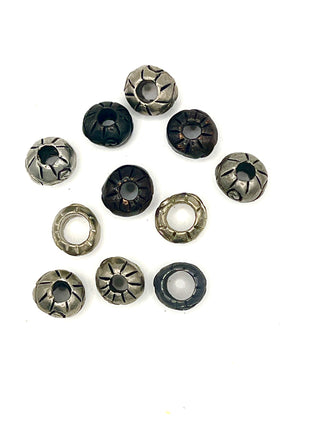 Set of 11 Vintage 1990s Todd Oldham Silver-Plated Etched Beads – Ebonized