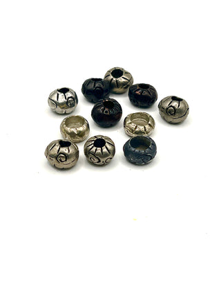 Set of 11 Vintage 1990s Todd Oldham Silver-Plated Etched Beads – Ebonized
