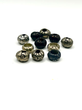 Set of 11 Vintage 1990s Todd Oldham Silver-Plated Etched Beads – Ebonized