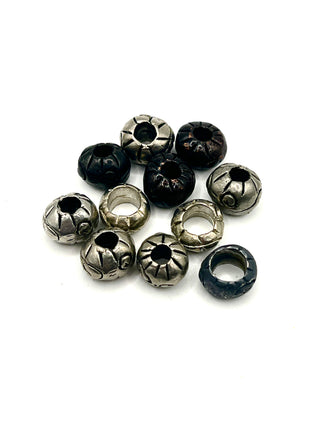 Set of 11 Vintage 1990s Todd Oldham Silver-Plated Etched Beads – Ebonized