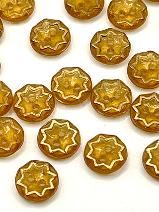 Set of 32 Vintage Czech Glass Buttons – 1940s–1960s - Gilt Eight-Point Star Motif